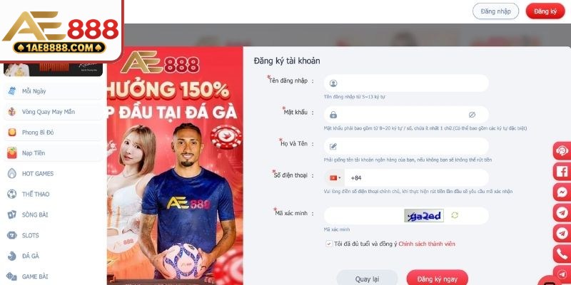 Hướng dẫn thao tác tiến hành đăng ký AE888