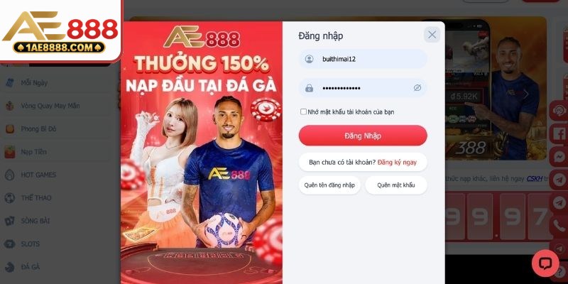 Hướng dẫn các thao tác đăng nhập AE888